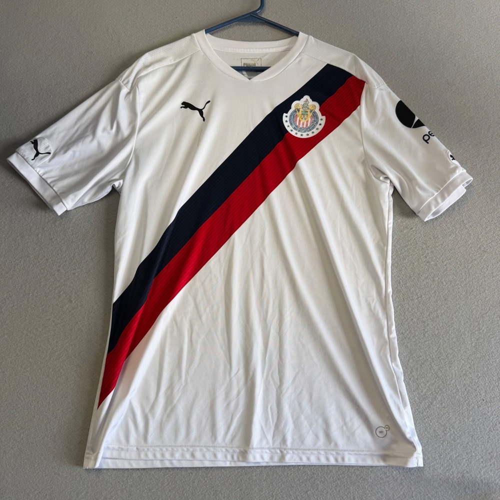 Puma Chivas Guadalajara Soccer Jersey White Red Navy Sash Mens XL Tecate Pepsi